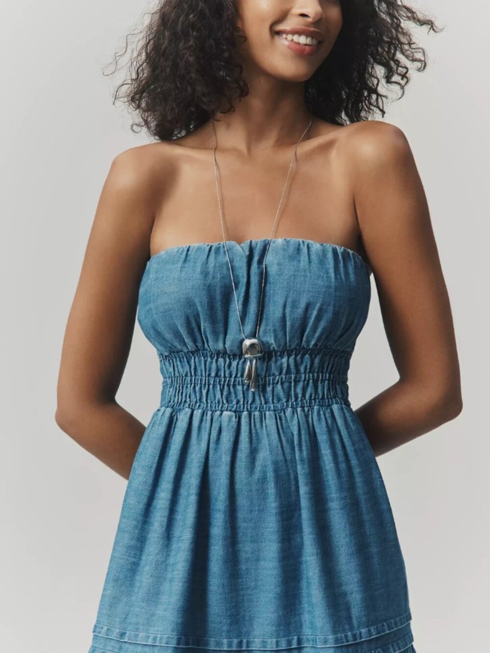 Anthropologie The Somerset Strapless Denim Maxi Dress Vintage Wash Blue L NWT - Picture 4 of 5